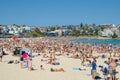 Beautiful Bondi beach with Crowded people in a hot day.